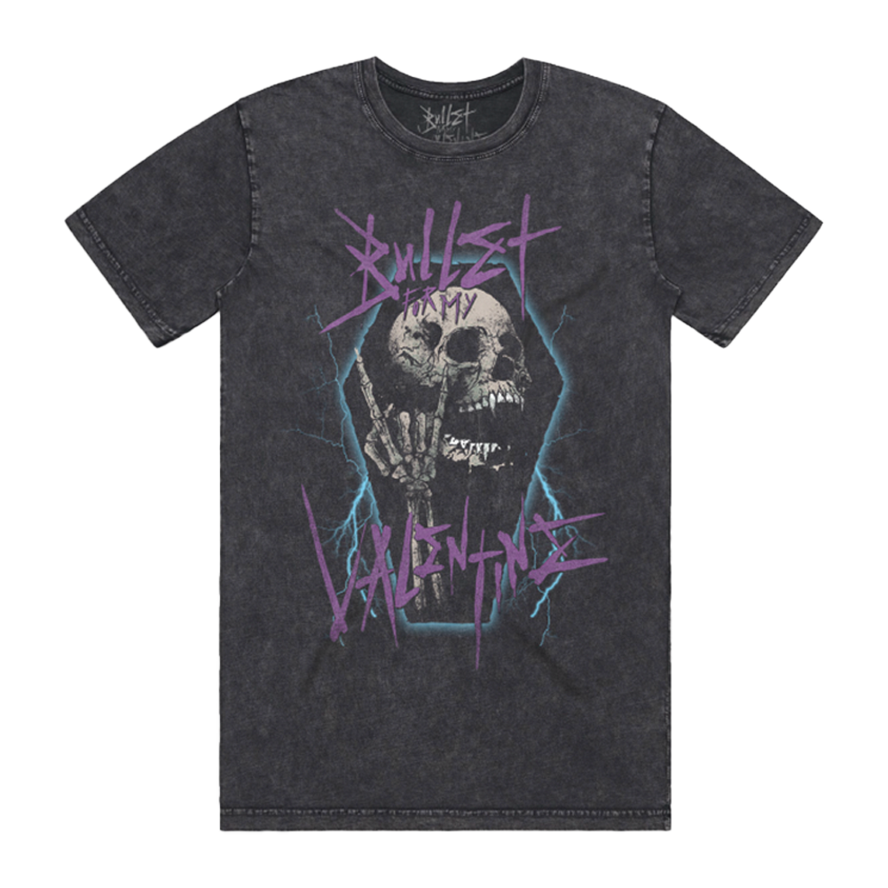 Grey tie-dye short-sleeve unisex regular fit T-Shirt with Coffin Skull Bullet for My Valentine print across the front